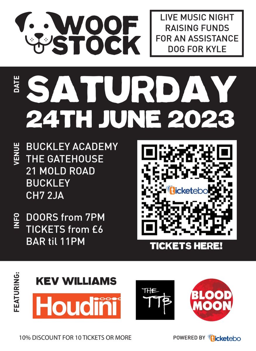 Bloodmoonwales's tweet photo. Announcing **Woof Stock**

You will not want to miss this gig!!
Tickets are now onsale via the link below. 
4 live music acts in one amazing night! 
Kev Williams - Guitarist 
Houdini
The TTB
Blood Moon 
Tickets from 
https://t.co/Cek60yReDk https://t.co/ZN58XKv1Z2