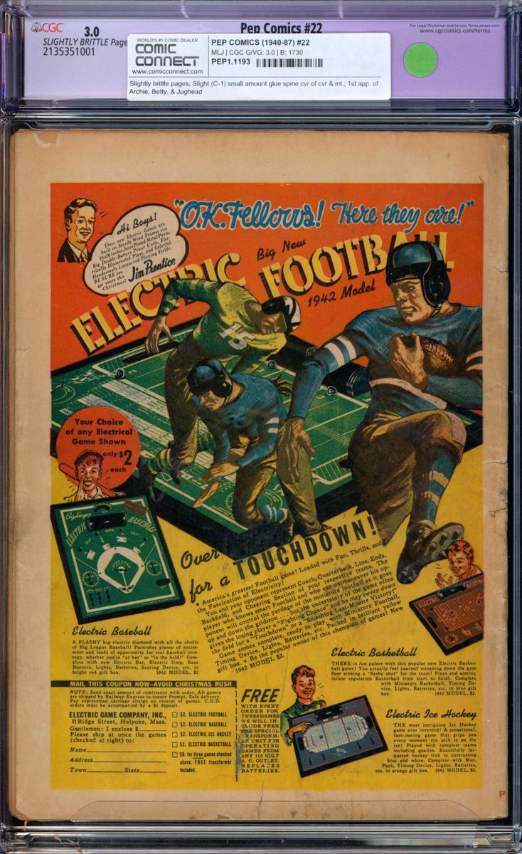 gocollect's tweet photo. 🚨Grade record!🚨This CGC 3.0 Restored copy of #PepComics #22 sold on 3/16 for $29,000 after 39 bids through @MComicConnect - a first sale for this grade/label!
Past sales: https://t.co/X7DctI5LbZ https://t.co/H9ffFQCu07