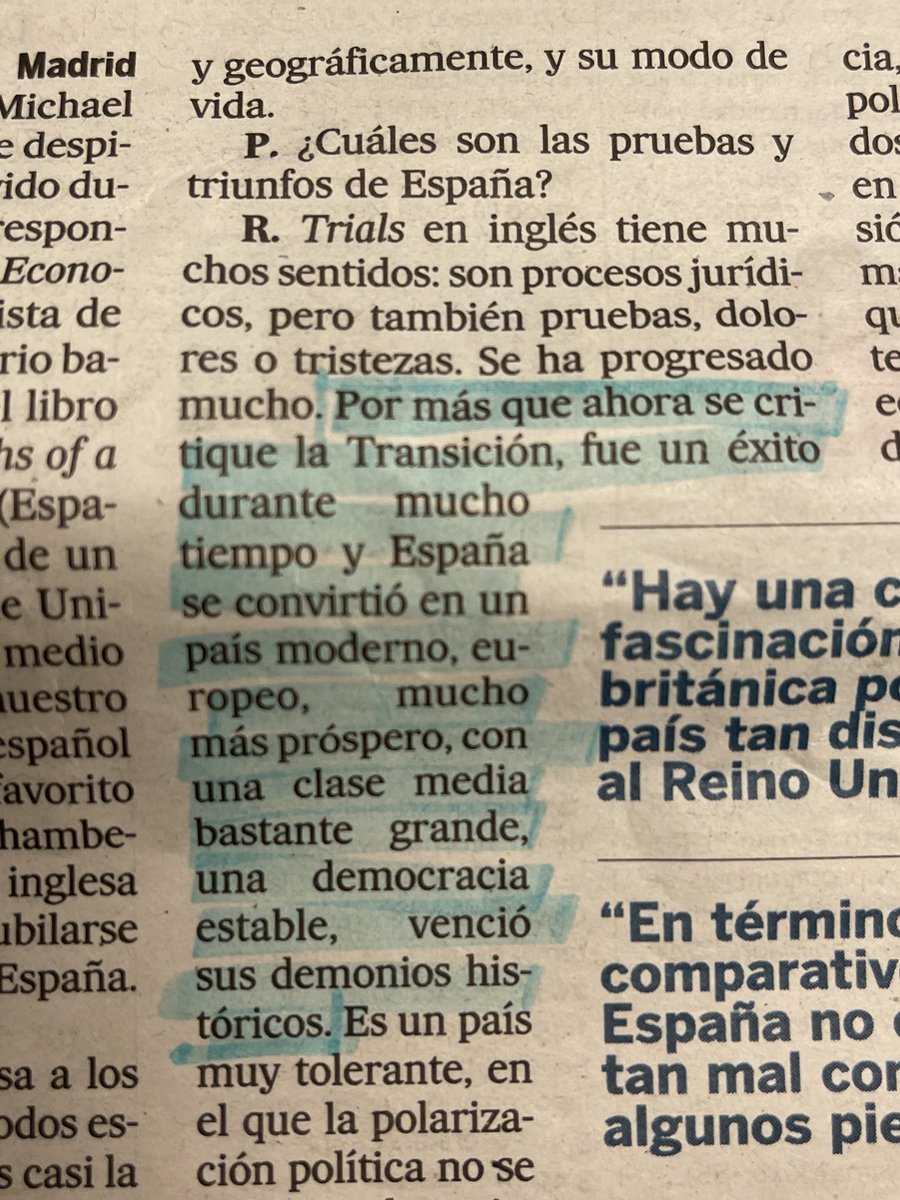 sofiax2's tweet image. Hoy en ⁦@el_pais⁩ entrevista al periodista británico ⁦@michaelreid52⁩ . “Elliot dijo que el cuarto de siglo que va de 1975 a 2000 sería recordado como una segunda edad dorada de España”.
