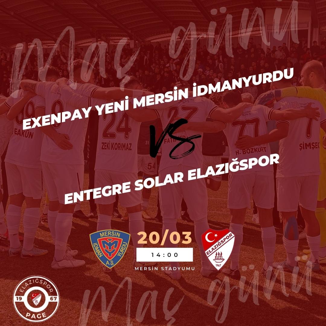 📣#ElazığsporunMaçıVar #BugünGünlerdenElazığspor
🏆 TFF 3.Lig 1.Grup 24.Hafta 
🆚 Exenpay Yeni Mersin İdmanyurdu 
🗓️ 19.03.2023
🕑 14.00 
🏟️ Mersin Stadyumu 
📺 Fuchs Sports 
📲 #MİYvELZ