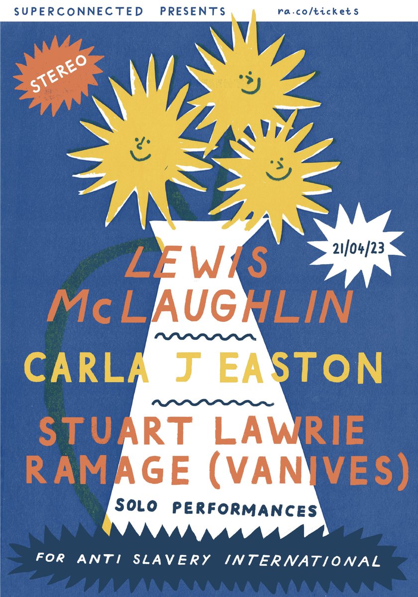 Excited to be doing a solo show at <a href="/stereoglasgow/">Stereo</a> on the 21st April alongside <a href="/CarlaJEaston/">Carla J Easton</a> and Stuart Lawrie-Ramage of <a href="/vanivesvanives/">vanives</a>!

All proceeds go to Anti-Slavery International.

<a href="/synergyconcerts/">Synergy Concerts</a>  

Tickets - ra.co/events/1672377