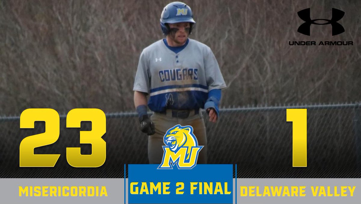 Misericordia_BB's tweet photo. | Cougs Can Ball |

We complete the sweep of Del Val taking both games our home opening double header.

Owen Ayers blasted his first career home run and grand slam in game 1, Followed by Kyle Sincavage’s first career home run and grand slam in Game 2. 

#ALL9 https://t.co/jCVfXGaLv5