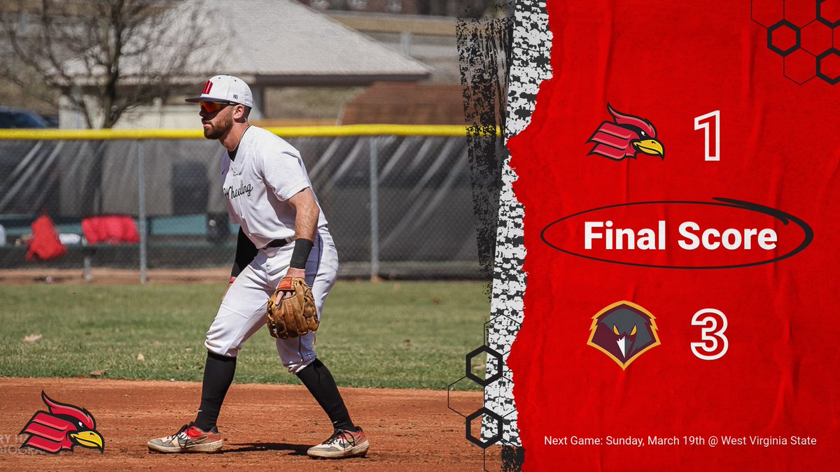 WUCardinals's tweet photo. That's a wrap from Charleston, West Virginia as @WU_baseball drops a close one to Charleston in game two 3-1. Anthony May goes 2-3 on the day while Kody McCarley throws his third straight complete game in the loss #GoCards https://t.co/fN8pmRkThX