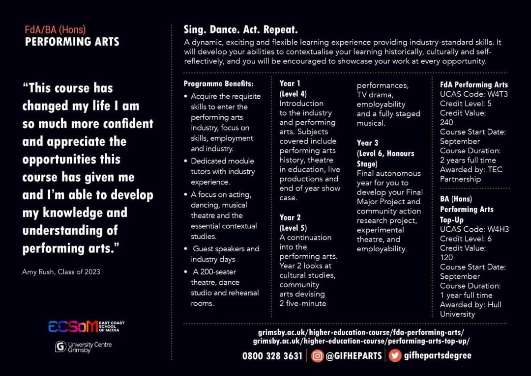 angela_pearson's tweet image. It&apos;s your time to do a performing arts degree
Message me today places available to college and mature students @GiBoxoffice @gifhe @GIFHEPARTS @adam_phillips4 @nerrad_banksie @careersfranklin @FranklinGrimsby @Tollbar6thForm @HA_Sixthform @NorthLindsey @JohnLeggottColl