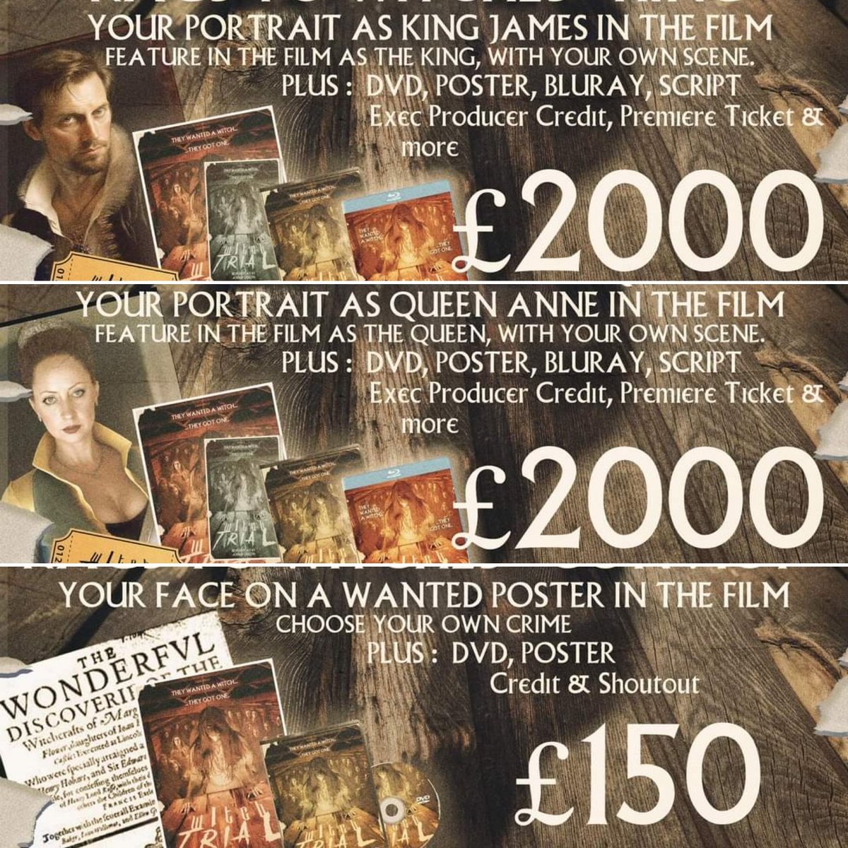 🚨🚨NEW PERKS ALERT 🚨🚨

Introducing our Rags to Witches perks for the princes and the paupers amongst you! 

Get your mug on a Wanted poster and pick your own crime as a filthy convict…

…or….

Become immortalised as James I or Anne of Denmark on canvass used in the film