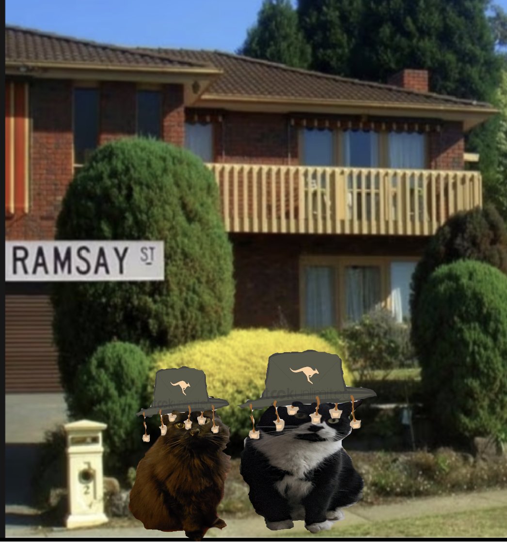 #theruffriderz #RuffRiderz Our last stop of the tour before I has to get @_sid_the_cat__ back to his Mummy. No trip would be complete without Ramsay Street! OMC!!! We've made it Sid! Fanks for sharing ma last ride wiff me. Me loves you all!!! 💜🐾🦘🤘