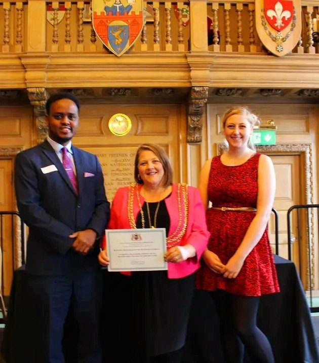 GaradAGarad's tweet photo. Extremely honoured to recieve an award on behalf of our organisation #HornHorizon from Leeds City Council for the mighty support service we provide in #Yorkshire and  beyond.

Our Mission of bringing Dignity to the #Displaced and the #Disempowered survived and thrived.

#HORIZON! https://t.co/tGIBjFuvcr