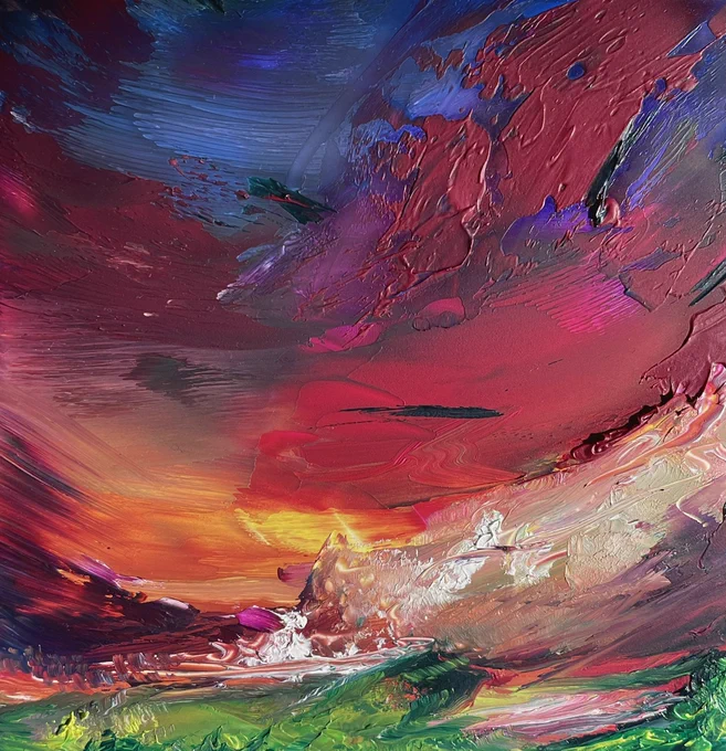 lost in the clouds, oil study on wood 