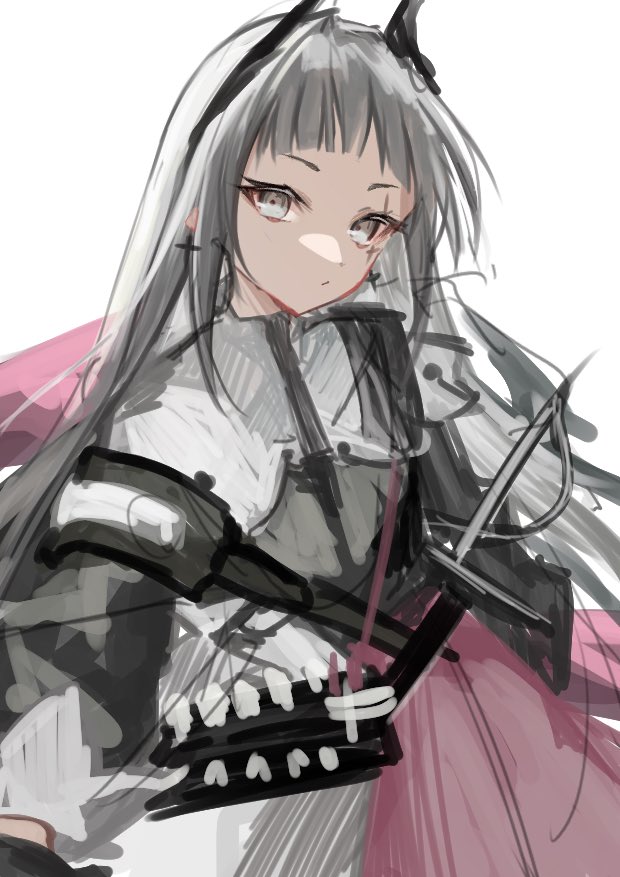 irene (arknights) 1girl solo white background grey hair grey eyes long hair looking at viewer  illustration images