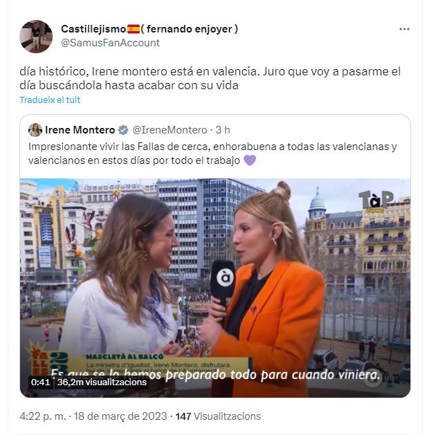 Miquel_R's tweet photo. Amenazas de muerte a Irene Montero. La cuenta sigue activa. https://t.co/wb2cRqrocc