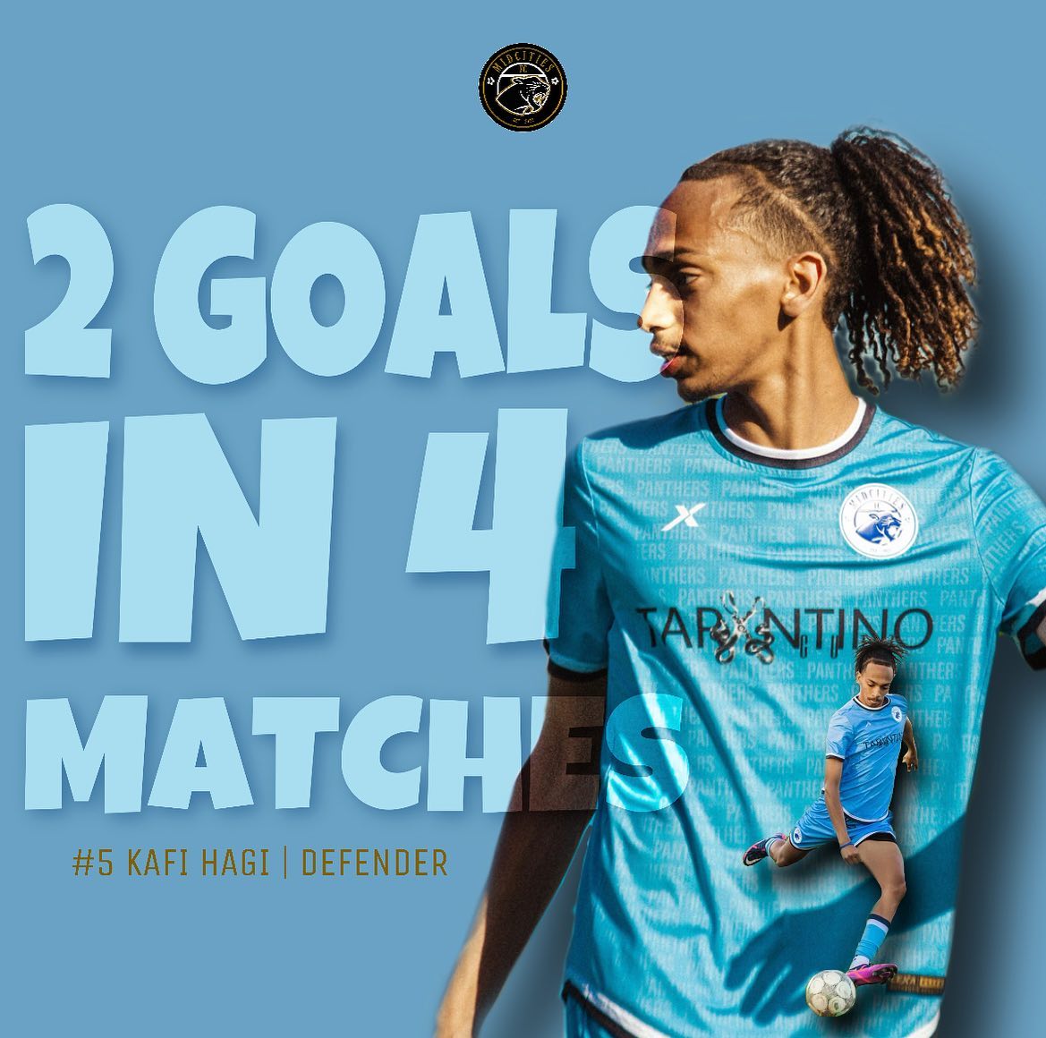 midcitiesfc's tweet photo. 2 goals in 4 matches for @tarxntino 🔥
#5 | CenterBack
#midcitiespanthers #mfc 🤎🖤 https://t.co/vEERBG3rLe