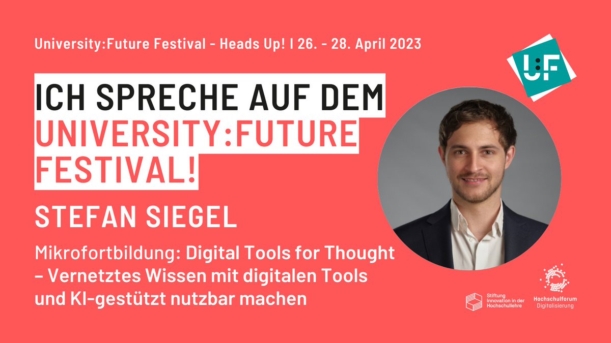 Feel free to join @davidlohner's and my workshop on #knowledgemanagement in #highered with digital tools for thought #TfT @obsdmd #AI #gpt @OpenAI  
#teaching #learning University:Future Festival #uff2023 @HFDdigital & @inno_lehre #UFFestival 🤓📝💻🕸🛠🤖
