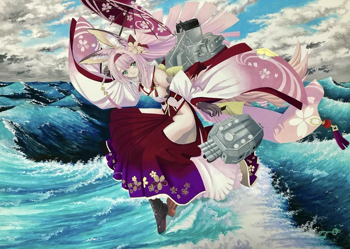5年以上前に、艦これを使って絵の勉強して。3年前位からアズレンを描いて画力が実って。そして今、実った画力の集約で艦これを描いてる。この二つの作品、仲良くなって欲しい。#艦これ #アズールレーン #アナログ絵 #アナログイラスト 