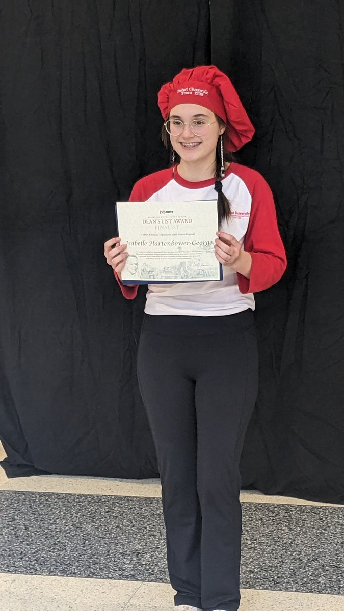 FRC1736's tweet photo. Congratulations to Isabelle Hartenbower-George! She won the Dean's List Finalist award today at CIR! #frc #ChargedUp #omgrobots https://t.co/PlYOQHvaG7