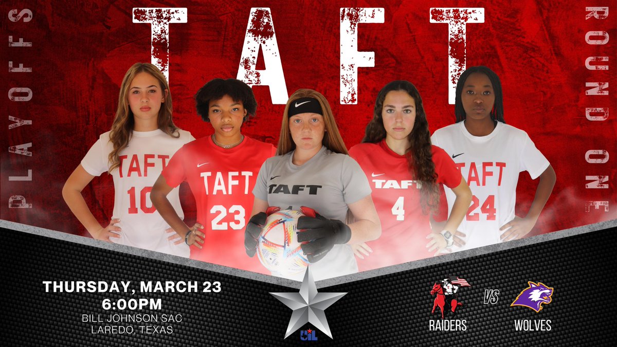 taft_club's tweet image. The Stage is Set!!⚽️🔥
PLAYOFFS - ROUND 1
🆚@LBJWolves 
📅 Thursday, March 23
⌚️ 6:00PM
🏟️ Bill Johnson SAC, Laredo, TX
#RELENTLESS #WINSTATE