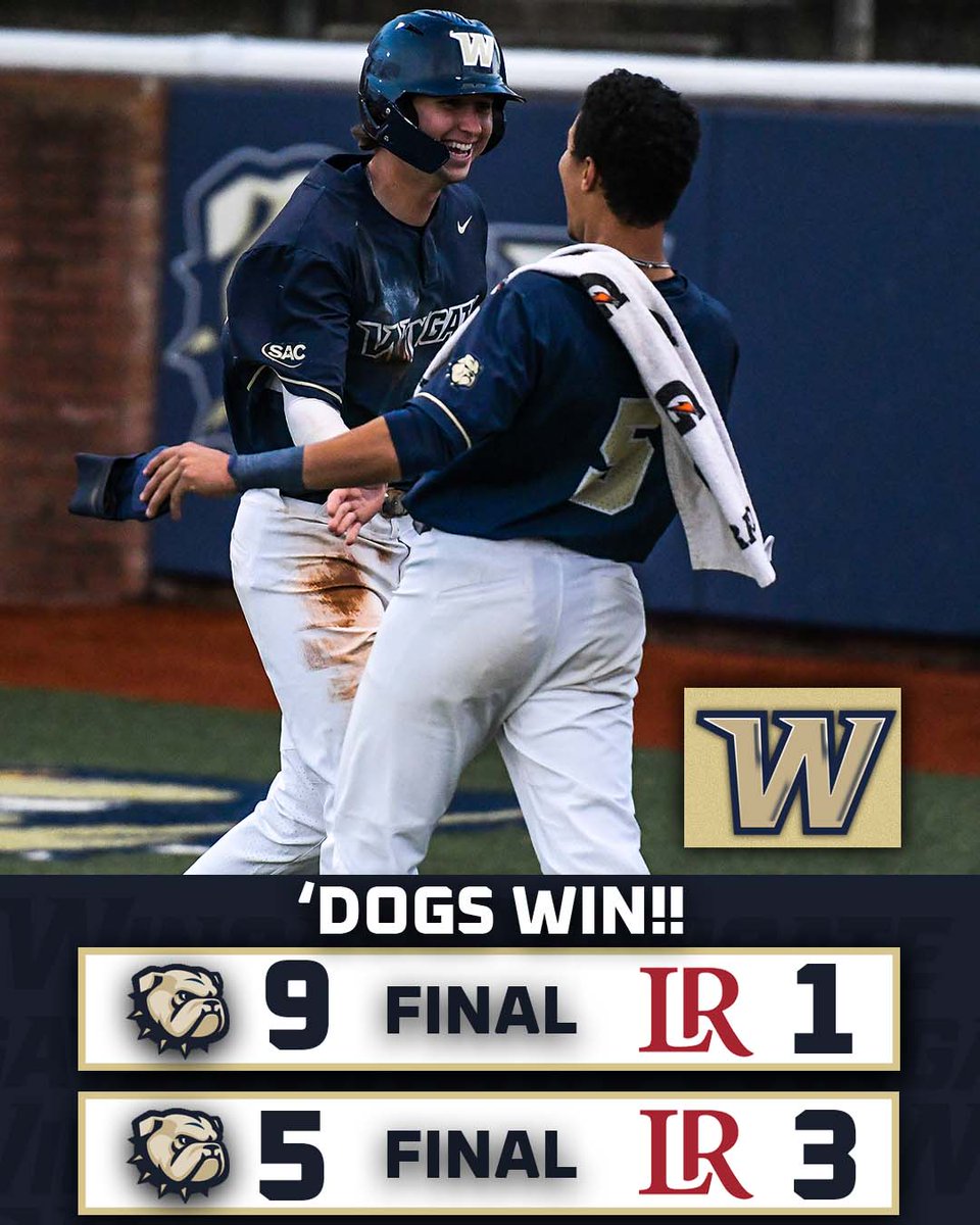 🧹 BULLDOGS SWEEP 🧹

<a href="/WingateBaseball/">Wingate Baseball</a> takes two at #7 Lenoir-Rhyne!!

After a 9-1 win in game one, the 'Dogs take game two 5-3!

Motsinger &amp; McKay each drove in 4 on the day; Clark &amp; King homered!

Wins for Farris &amp; Mitchell; Save for Avant!

#OneDog