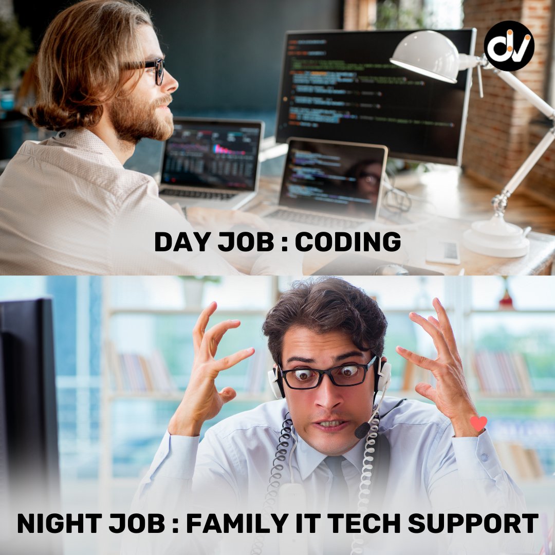 DigiValuers's tweet image. When your day job involves coding and your night job involves being the go-to IT tech support for your family... #TheStruggleIsReal #TechSupportHero #FamilyFirst #programming #Memes