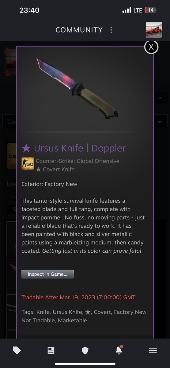 Lepajee's tweet photo. 450$ Ursus Knife | Doppler - Giveaway 

Retweet and Tag 2 friends 
Follow @lepajeecsgo &amp; @LepajeeRewards 

That’s it. 
Rolling in 3 days. https://t.co/5chYdP9VYk