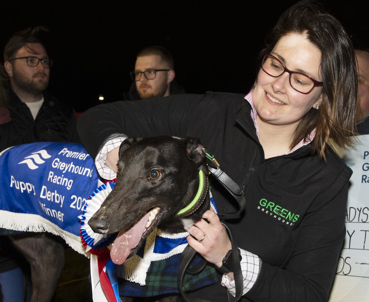 Brilliant @PremGreyRacing Puppy Derby Final run by Bradys Bullet (t3) to get up on the line from Cooliogold (t2) for Belinda Green, Billy Boyle, Dave Lawrence and Gary Whittington @Monmoredogs @wiboyle @ClassicRaceDave @GreensGreys24