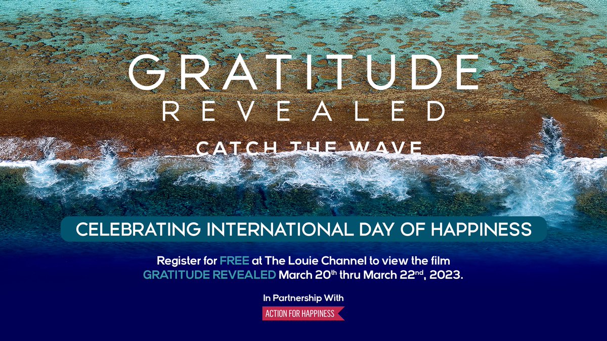 Action for Happiness (@actionhappiness) on Twitter photo There is always something to be grateful for ๐โค๏ธ
Join us for an exclusive free screening of the incredible new Gratitude Revealed film from <a href="/LouieFilms/">Louie Schwartzberg</a> (who made Fantastic Fungi on Netflix)
louiechannel.tv
#InternationalDayOfHappiness There is always something to be grateful for ๐โค๏ธ
Join us for an exclusive free screening of the incredible new Gratitude Revealed film from <a href="/LouieFilms/">Louie Schwartzberg</a> (who made Fantastic Fungi on Netflix)
louiechannel.tv
#InternationalDayOfHappiness