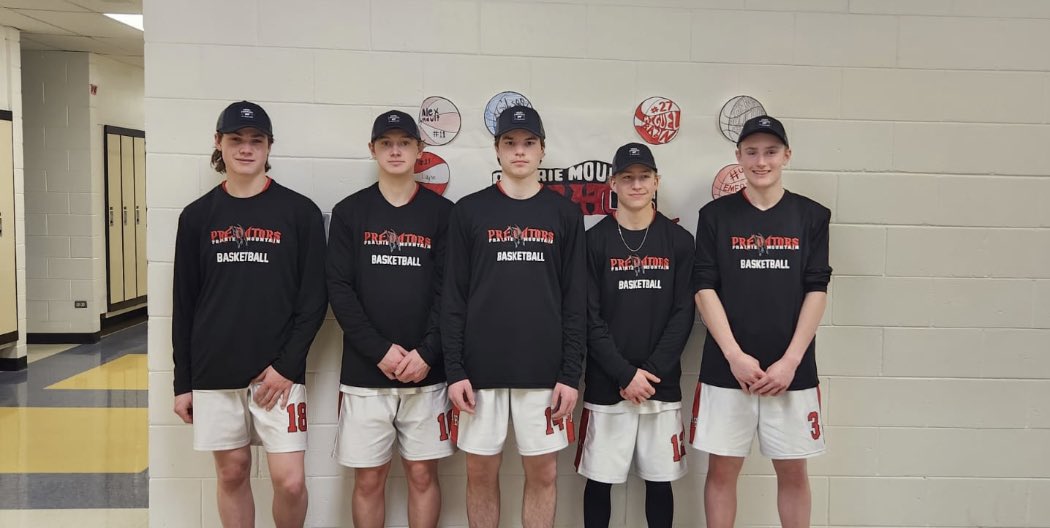 HDelichte's tweet photo. #DFM sponsored this weekends AA MB provincial 🏀tournament. PMHS’s team, The Predators, had the only Varsity Boys starting lineup composed of only MB Dairy Farmers Sons! ❤️ the hats!!#predsallfromagoodplace #allfromagoodplace https://t.co/braVNzOxRj