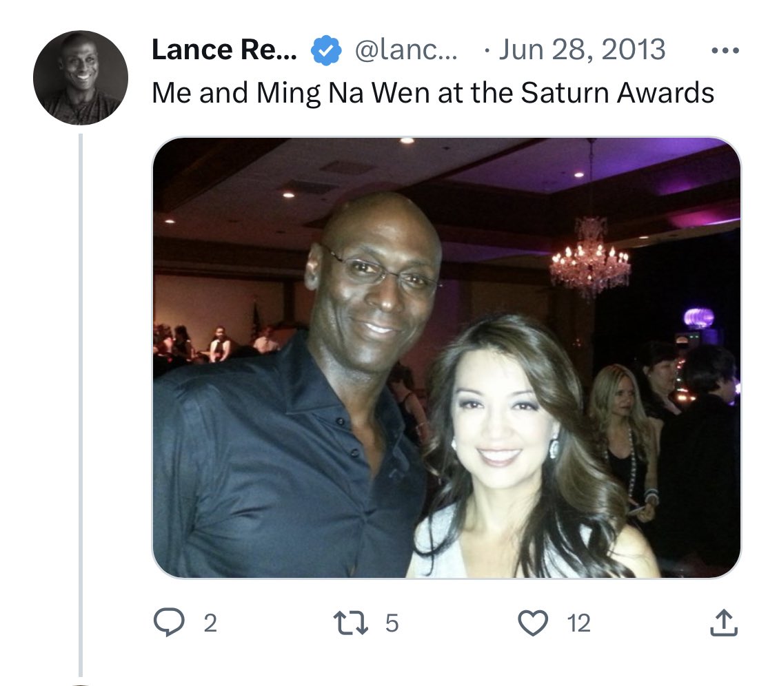 MingNa's tweet photo. So very sorry for your loss, Stephanie. 😢💔
First met you both in 2013 at the Saturn Awards. You took this pic of us. Happy I got to work on #parallelman w/him. He was such a talent and a kind soul. Sending love & condolences to you & your family.🙏🏼❤️ https://t.co/VuTdKgyqnp