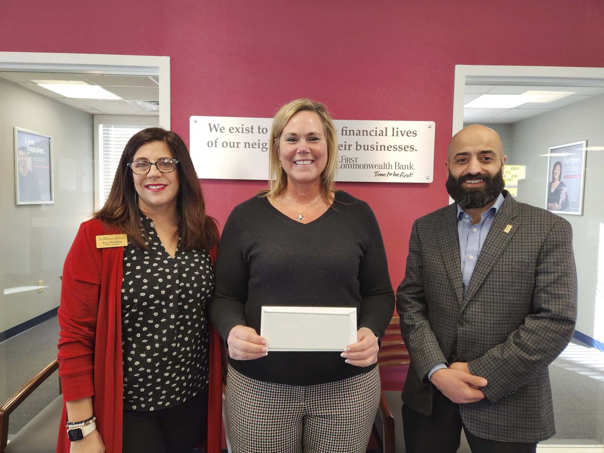 Our Delaware Center Manager, Krys Weibling (left) and Central Ohio Area Manager, Feras Alkhattar (right) recently presented @AlphaGroup1000 CEO, Liz Owens a check for sponsorship of their Laugh &amp; Luck fundraiser event supporting their efforts in Delaware County.  #Proud2bFCB