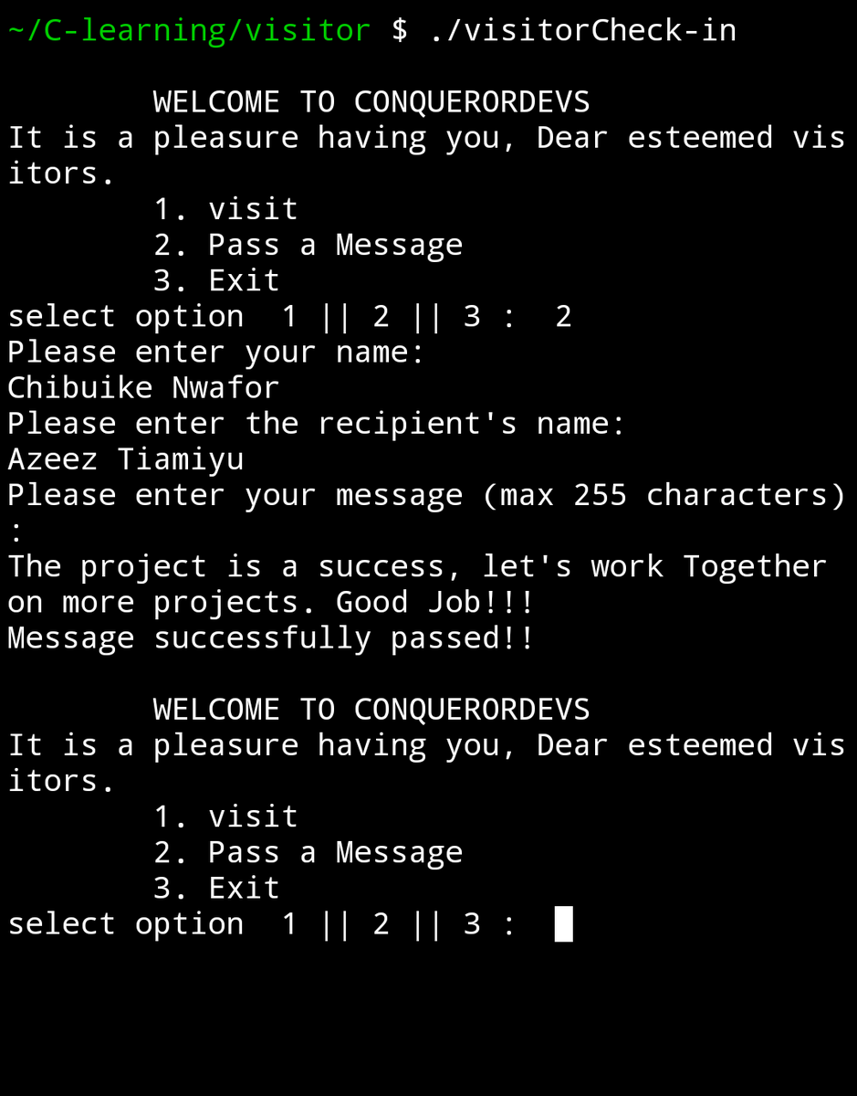 its_1four's tweet photo. Almost 2 months since I started my journey with @alx_africa, and I am putting into practice knowledge learned from tasks. Today, i built a c powered Visitor's register.
#ALX #alxCohort12 #cohort12 #C_programming #DoHardThings https://t.co/H5JKqXf7LC