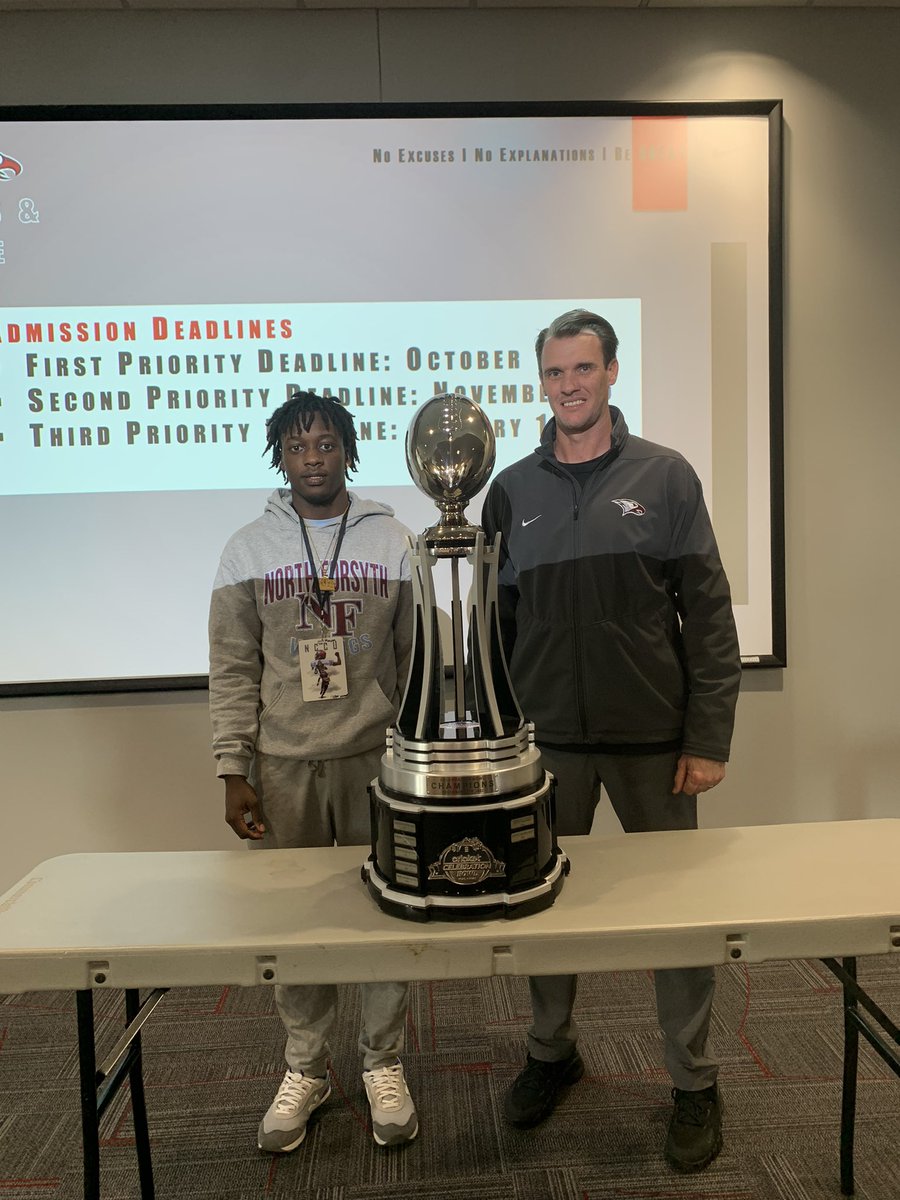 Victor Wingate Jr (@_victor_wingate) on Twitter photo Thank you <a href="/CoachMattLeone/">Matt Leone</a> for having me on campus today… great experience seeing inside a championship program… i will definitely be back…😉
<a href="/BernardNFHS/">Coach Williams</a> <a href="/CoachTOliver/">Trei Oliver</a> @talibantone21 <a href="/BuckGre3n/">Buck Green</a> <a href="/XA_Prods/">Xcellence Athletics Productions</a> <a href="/Northforsythfo1/">NFHS Football</a> <a href="/NCCUrecruiting/">NC CENTRAL FB | RECRUITING</a> <a href="/NCCUAthletics/">NCCU Athletics</a> Thank you <a href="/CoachMattLeone/">Matt Leone</a> for having me on campus today… great experience seeing inside a championship program… i will definitely be back…😉
<a href="/BernardNFHS/">Coach Williams</a> <a href="/CoachTOliver/">Trei Oliver</a> @talibantone21 <a href="/BuckGre3n/">Buck Green</a> <a href="/XA_Prods/">Xcellence Athletics Productions</a> <a href="/Northforsythfo1/">NFHS Football</a> <a href="/NCCUrecruiting/">NC CENTRAL FB | RECRUITING</a> <a href="/NCCUAthletics/">NCCU Athletics</a>