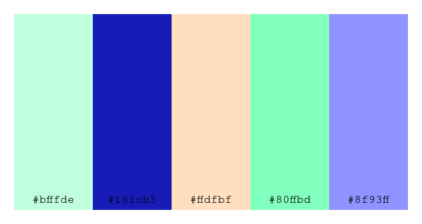 ColPaletteBot's tweet photo. Beep beep, here's a pretty color palette for you!
color-scheme.js parameters used:
- hue: 43
- variation: default
- colors: #bfffde, #161cb5, #ffdfbf, #80ffbd, #8f93ff
Have a lovely evening!
#twitterbot #colorpalette #colors #palette #prettycolors https://t.co/opaydn79FP