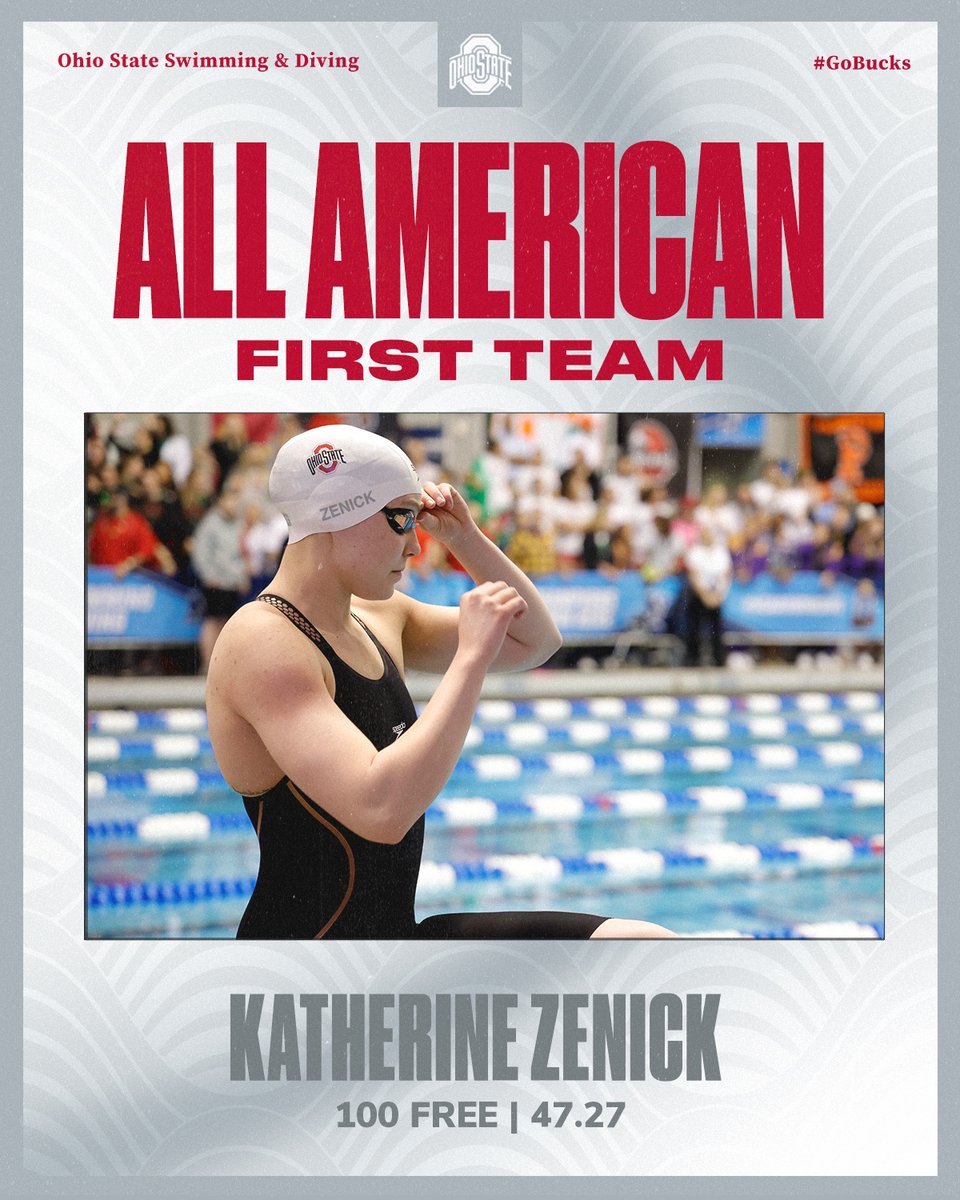 OhioStSwimDive's tweet photo. Two strong performances in the 100 free 💪 Katherine Zenick places sixth and earns First Team All-America honors and Amy Fulmer wins the consolation final‼️

#GoBucks https://t.co/Y2BE3HpqSI