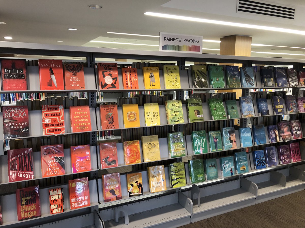 ESL_fairy's tweet photo. This beautiful rainbow book cover display at the @KitchLibrary is everything that is right with the world. #RainbowReading #LibrariansRock https://t.co/05F1sl3KRz