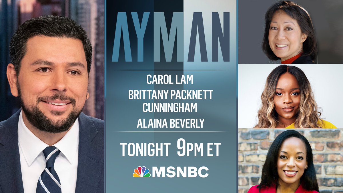 AymanMSNBC's tweet photo. TONIGHT AT 9: Our #SaturdayNightPanel Carol Lam, @MsPackyetti, and @msalainabeverly join @AymanM to discuss how a possible indictment may affect Trump’s presidential bid in 2024. Will the MAGA base rally around him? https://t.co/7ZtAnwEFbo