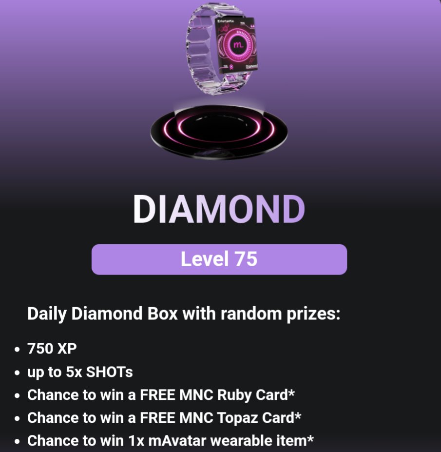 NFTCTC's tweet photo. Reached 💎 #mWatch today @entertainm_io
Cant wait to open my first
💎Daily Diamond Box💎
🫵Claim your⌚⬇️
https://t.co/9G7IcNevCe
⬆️Free mWatch +3 Shots +1000XP
Open your daily Box full of rewards up to Free #NFTs
⬇️🔊DJ Molly live in Topaz Club🔊⬇️ https://t.co/UjvWYwhshs