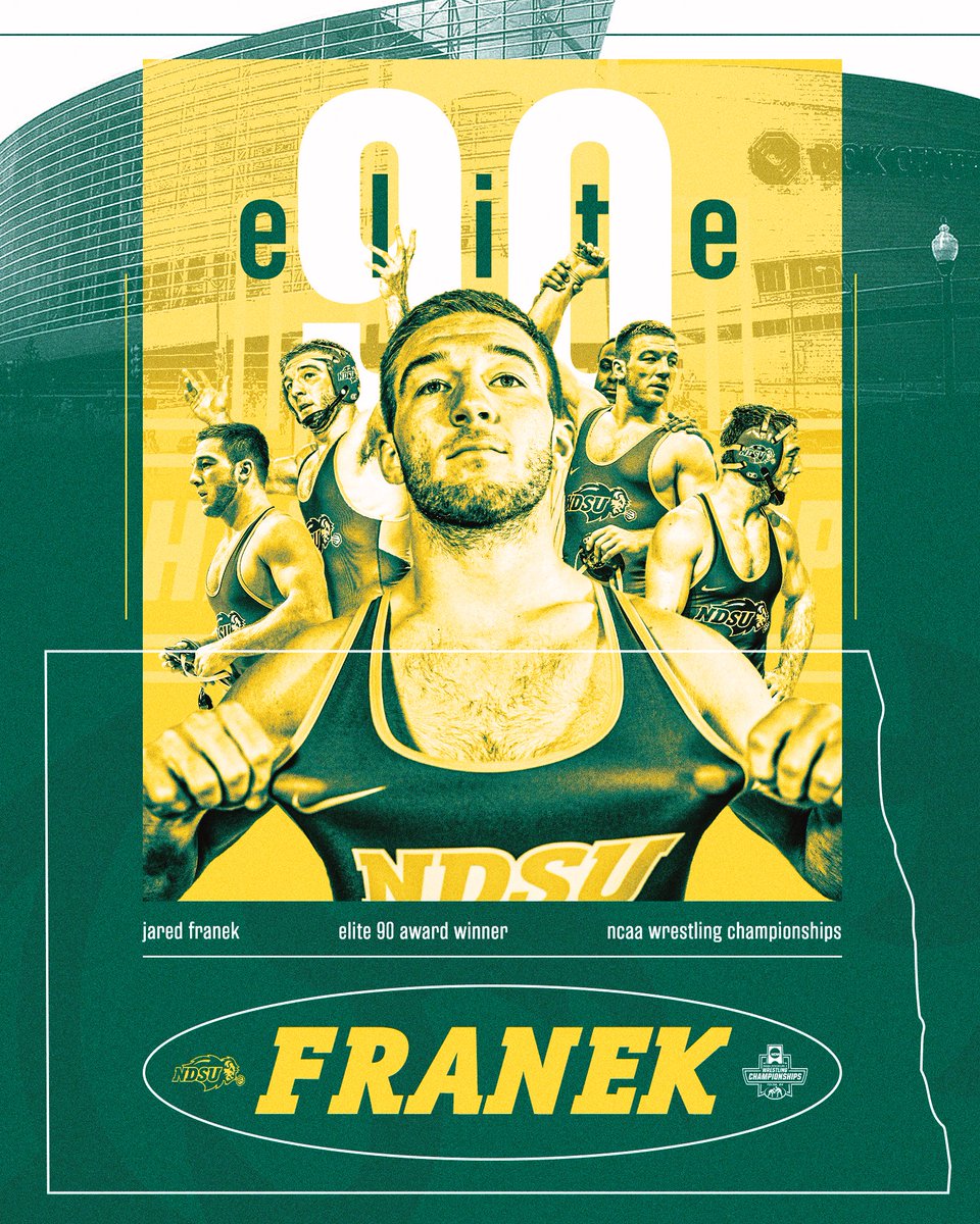 NDSUwrestling's tweet photo. Back to back! Jared Franek is the Elite 90 Award winner for the second-straight season! 🤘📚

📰: https://t.co/gCMickzuzg https://t.co/7ubfUZELhs