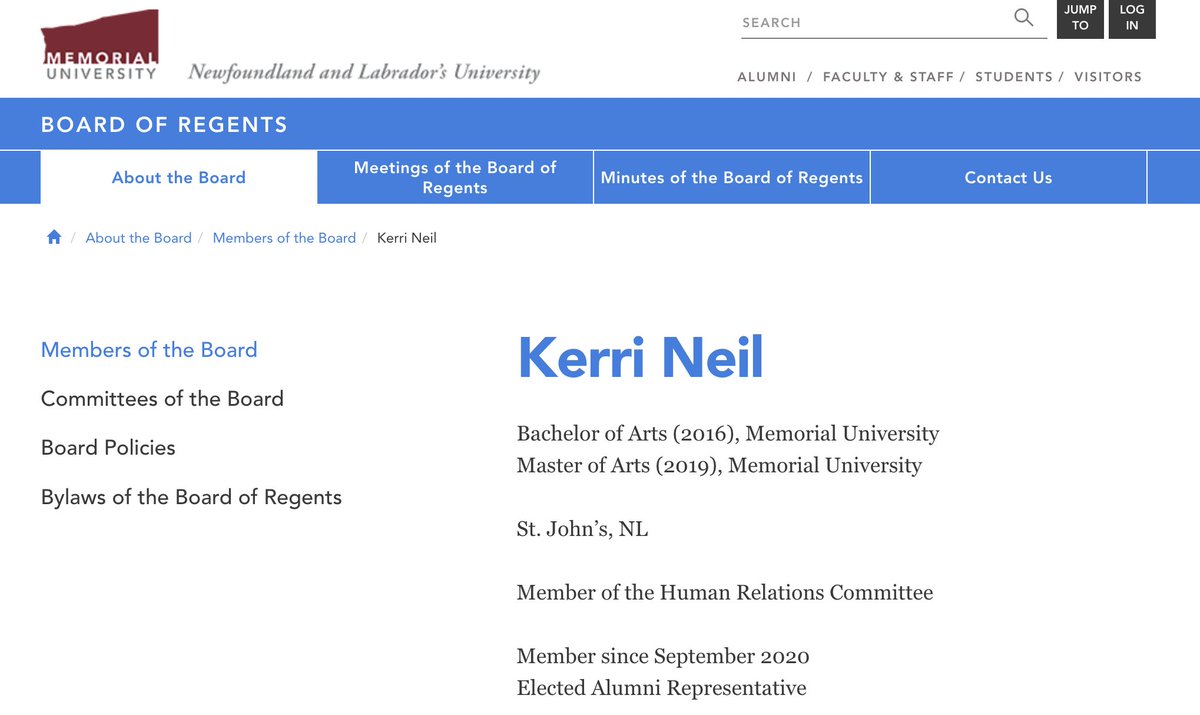 jonkay's tweet photo. Not only is this person a member of the @MemorialU Board of Regents, she's also on its "Human Relations Committee"
https://t.co/ry97mzzr4J https://t.co/EQU5DAjvb8