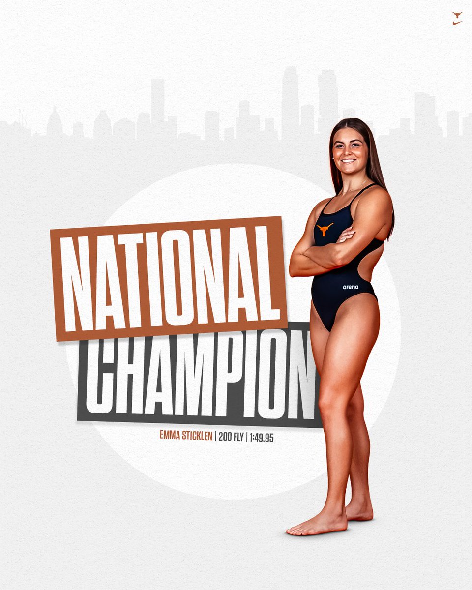 Emma Sticklen is a National Champion!🤘

She breaks the program and pool record in the 200 fly with a time of 1:49.95!  #HookEm
