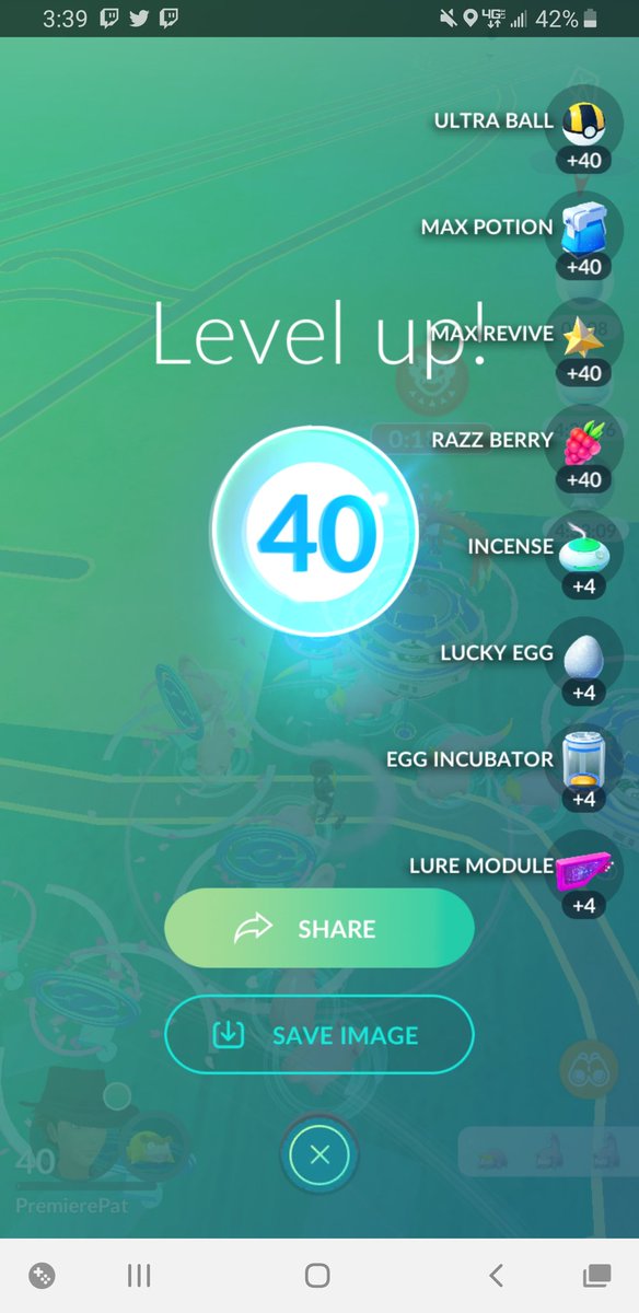 PremierePat_'s tweet photo. @PokemonGoApp Hit Level 40 during community day!!🥳🥳 https://t.co/IYDzTZR1mE
