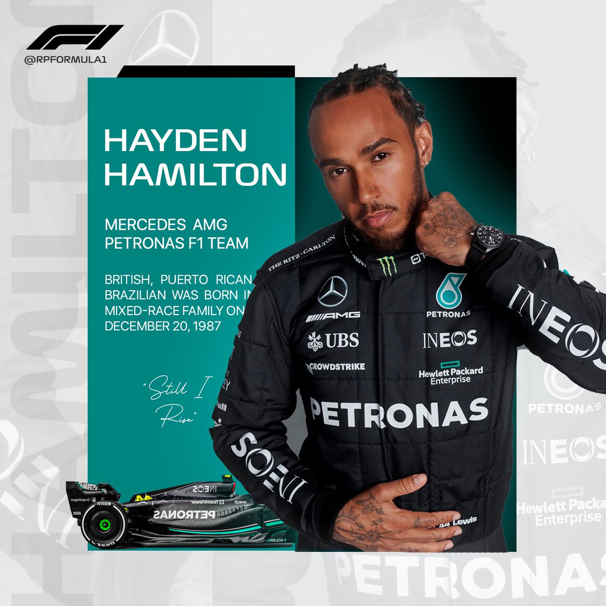 RPFormula1's tweet photo. 𝖣𝗋𝗂𝗏𝖾𝙧𝙨 | 𝖥𝟣®: 𝗠𝗲𝗿𝗰𝗲𝗱𝗲𝘀-𝘼𝙈𝙂 𝖳𝖾𝖺𝗆.

Conoce a Hayden Hamilton, el siete veces World Champion, y su compañero George Rusell, pilotos de Mercedes-AMG Petronas. https://t.co/sQ9QcyeZ7I