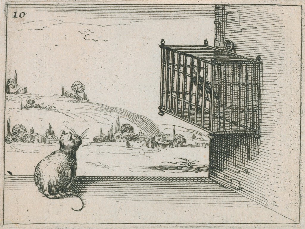 ham_prints's tweet photo. Jacques Callot, Cat and the Caged Bird, 17th century #jacquescallot https://t.co/e94cIhhbKz https://t.co/7EQ3MDVo41