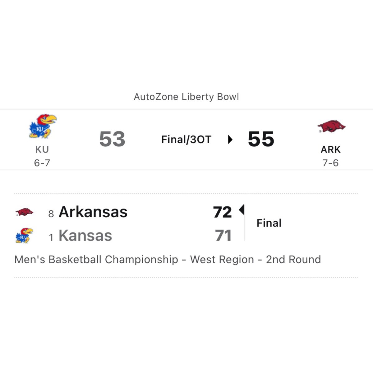SEC's tweet photo. 🐗 Arkansas >

@RazorbackMBB 🤝 @RazorbackFB 

#MarchMadness https://t.co/fHSEeVNenT