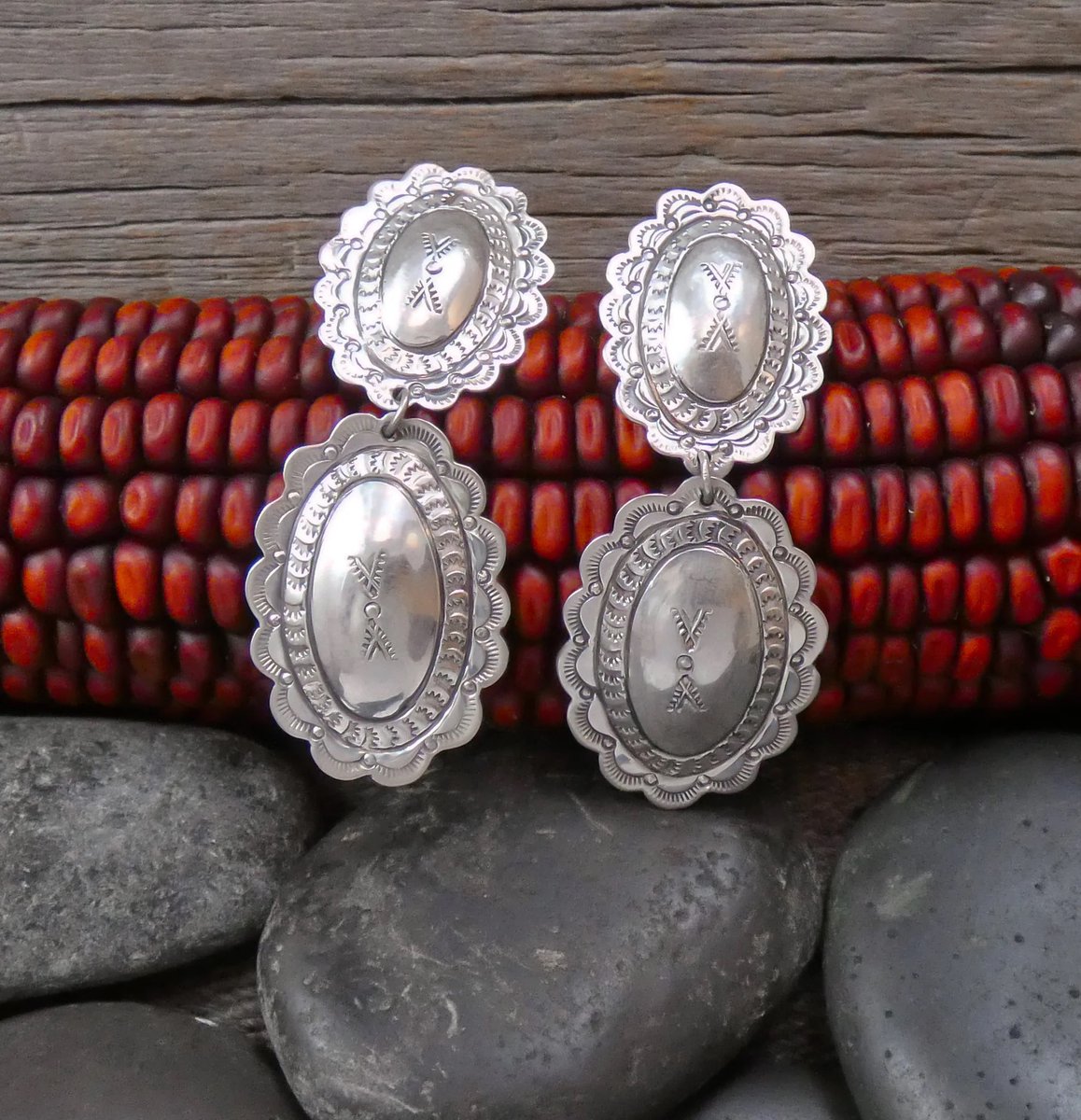 Beautiful Sterling Silver Navajo Concho Earrings -🤠ON SALE NOW!🤠turquoisejewelers.com/collections/ea… #concho #silverearrings #NativeAmericanjewelry #statementearrings #handmadejewelrysale