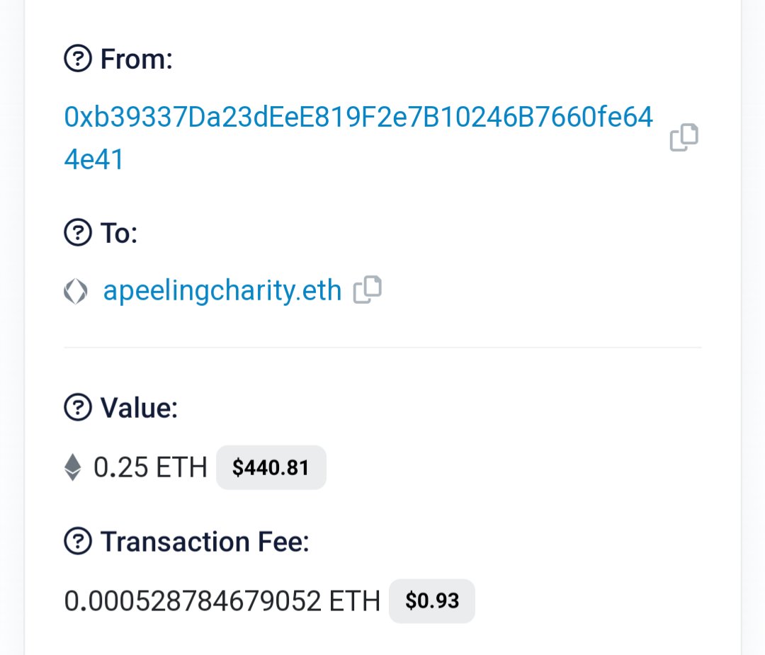 The power of #crypto 🙌🙏🍌

Now imagine that power being used for good.. sounds #Apeeling 💯🍌

Like our partner <a href="/formulainu/">FINU</a> $FINU 🏁🏎️💨

They sent their .25 $ETH donation to our charity wallet, and we make the connection to their requested charity <a href="/VeteransRide/">Veterans Ride</a> 🏍️

$PEEL