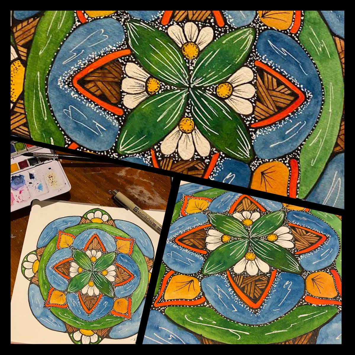 bpezell's tweet photo. Spring Themed Mandala
8x8 Watercolor &amp; Ink
#ArtMatters #WatercolorArt #MandalaArt https://t.co/vogULCIAut
