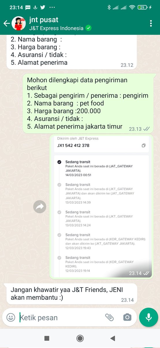 andreaswibi88's tweet photo. @jntexpressid ini paket J&amp;T JX1542412378 dari tanggal 12 tidak terkirim ke customer saya digudanv terus stuck aja di jkt . cb up ke jnt  katanya paket masih dicari maksudnya apa min??? https://t.co/tiAQlFFPN2