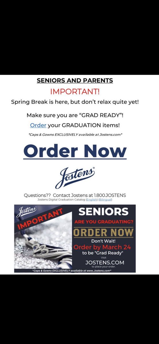 BCPS Séniors, be ready for graduation. Order your cap & gown now.