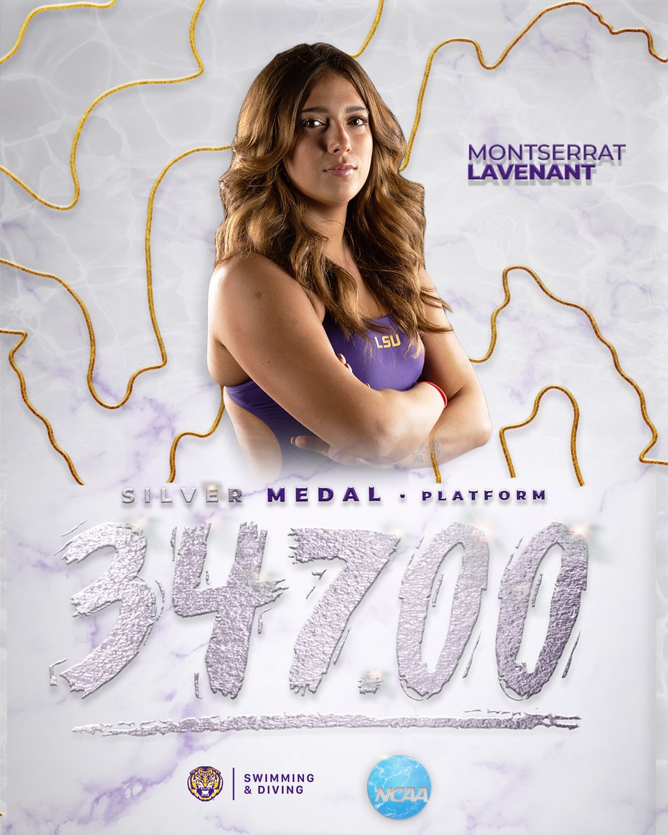 LSUSwimDive's tweet photo. 🥈 Montserrat Lavenant earns a silver medal and an All-American honor in the first top-2 finish on platform at NCAA's for our women's squad since 2001!

#GeauxTigers https://t.co/3QGv2Lk7nI