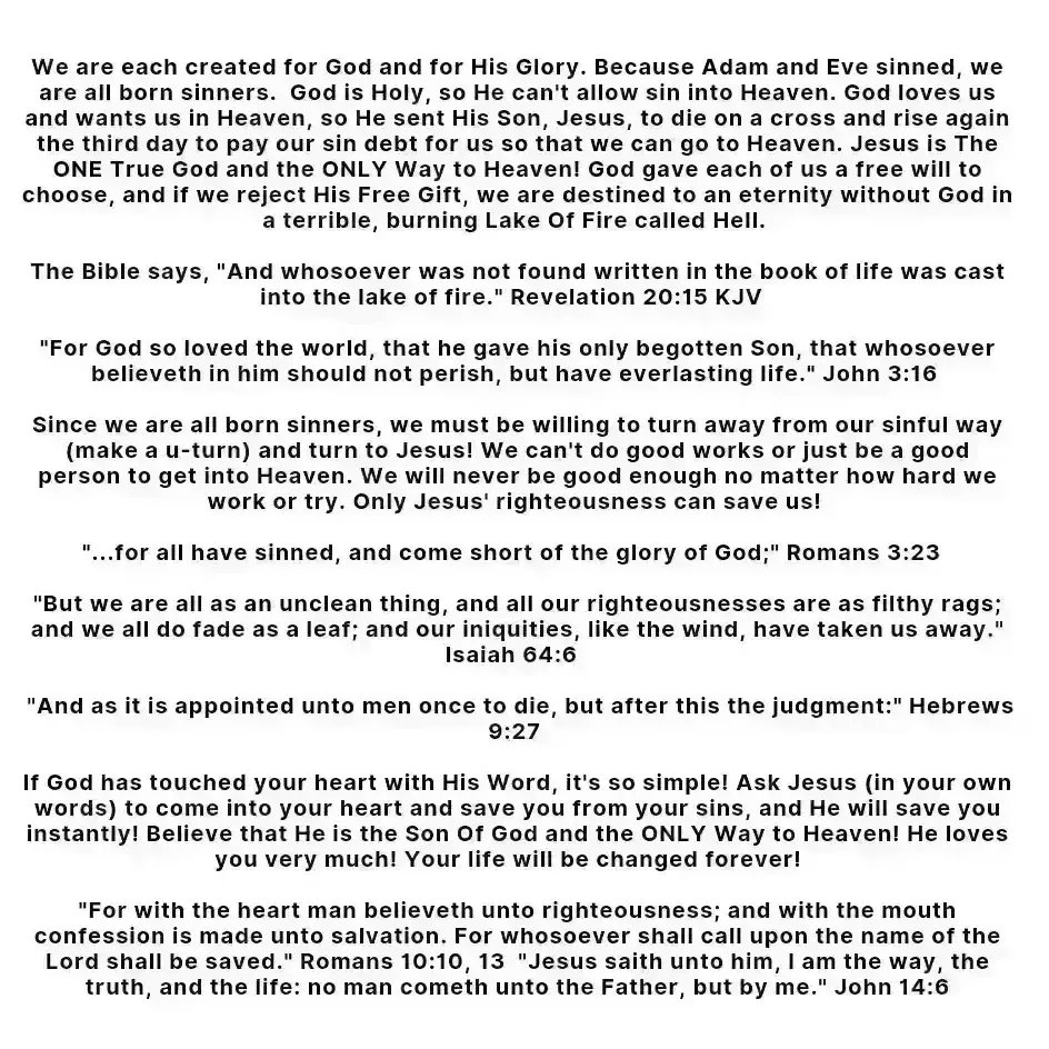 sarahgraceh96's tweet photo. #salvationinjesus #howtobesaved
#christianity #eternallife #heaven #godissogood #blessed #inchristalone #lifeafterdeath #howtogotoheaven #supernatural #whoisGod #spirituality #Godisreal #whyamihere #purposeoflife #peace #eternalpeace #endtimes #apocalypse #peaceonearth #rapture https://t.co/sfdSfKXgbS