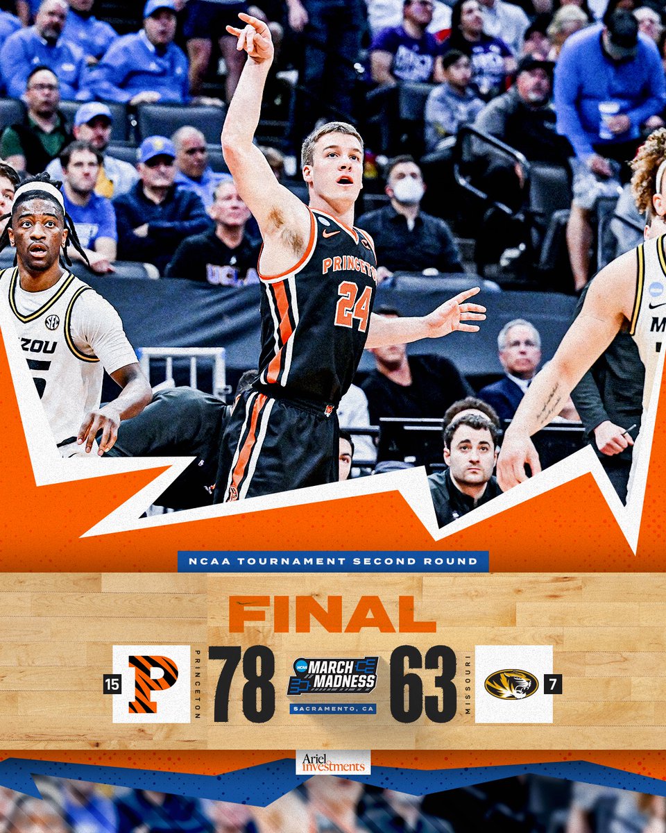 FINAL | Princeton 78, Missouri 63

The largest win ever by a 15 seed at #MarchMadness!

The Tigers defeat seventh-seeded Mizzou and are headed to the Sweet 16!

#MakeShots 🐯🏀