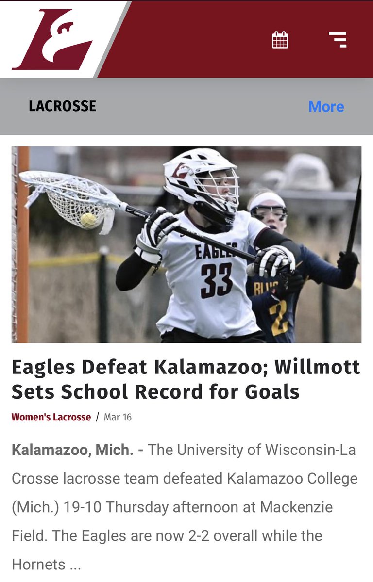 Irish ☘️ alum Grace Willmott sets UW-Lacrosse scoring record.